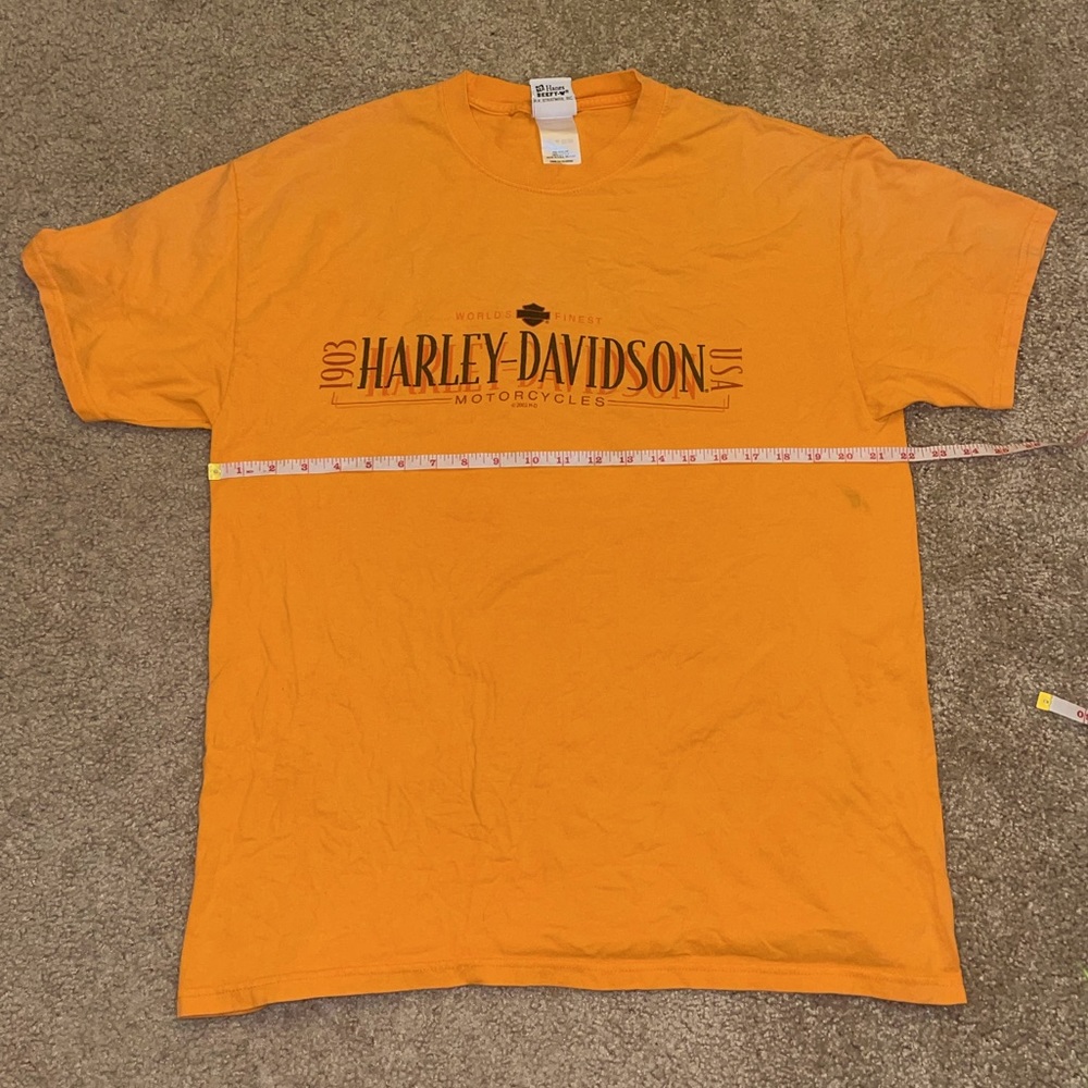 Orange Harley Davidson Short Sleeve T-shirt By Hanes Beefy-Y Size LARGE.